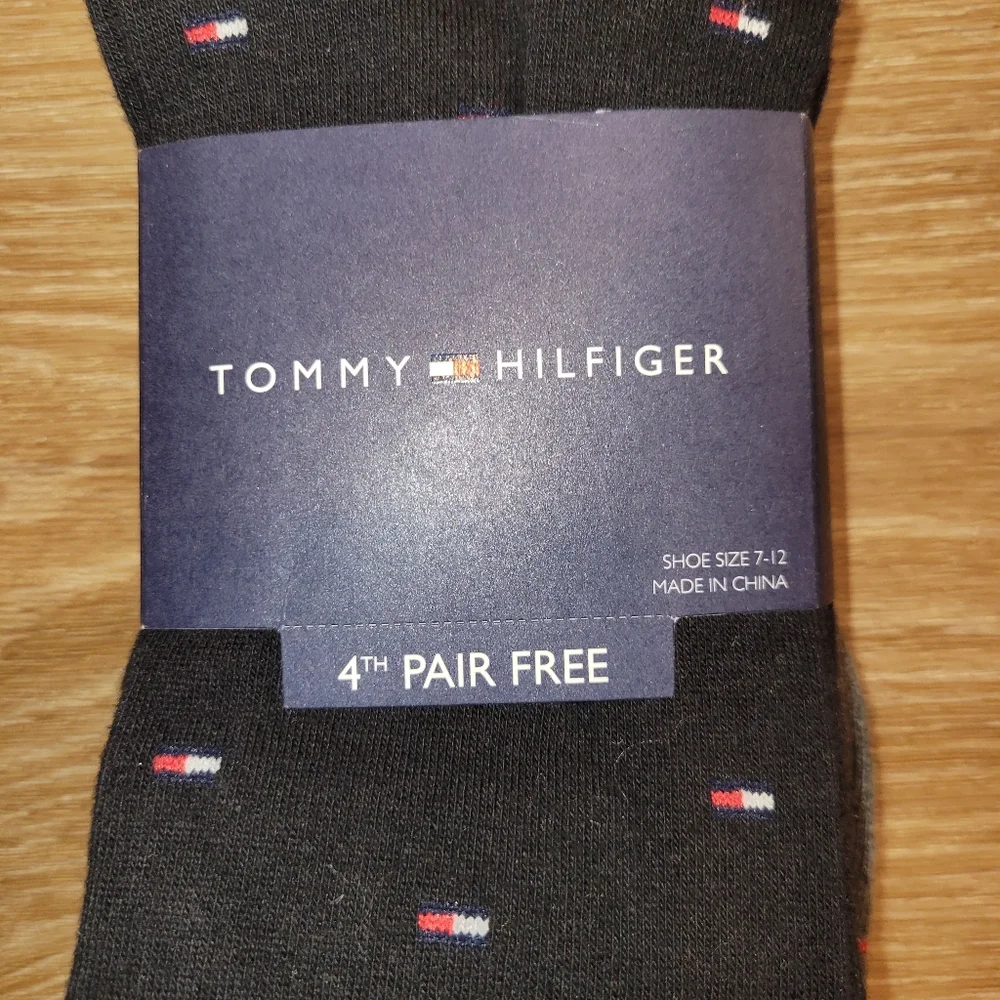 Tommy Hilfiger Dress Socks Men's Shoe Size 7-12 4 Pairs New Black Blue Grey New